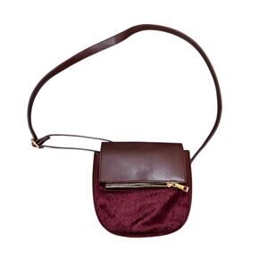 A new day burgundy faux fur crossbody purse fall everyday causal neutral